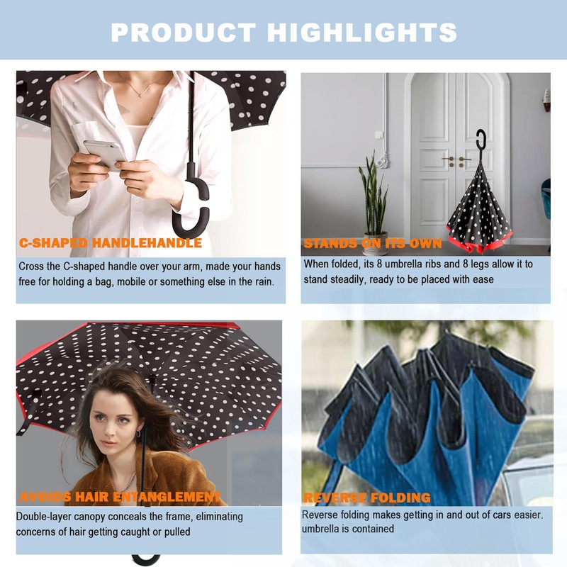 MRTLLOA 40/49/56 Inch Oversize Windproof Inverted Reverse Upside Down Umbrella,