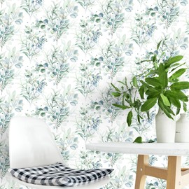 Peel and Stick Wallpaper for Home Decoration Kitchen Green Modern Floral Bathroom Removable Vinyl Self Adhesive Shelf Paper & Drawer Liner Roll House, Workshop & Office 17.3" x 79" TH8095-2