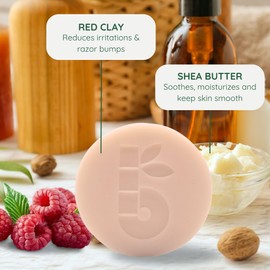 Bambaw Shaving Soap for Women 80g, Red Clay & Shea Butter Shave Soap, Shaving Bar Women, Natural Soap Bar, Eco Soap Bar, Vegan Shaving Soap, Exfoliating Soap Bar, Raspberry Shaving Soap Bar