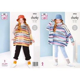 King Cole Chunky Knitting Pattern Easy Knit Childrens Round or Cowl Neck Poncho (5933)
