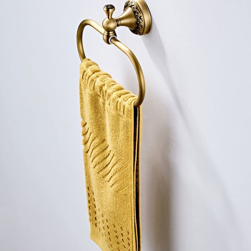 Hopbucan Oval Towel Ring Antique Brass Exquisite Pattern Carving Hanger