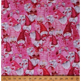 Timeless Treasures Cotton Love Hearts Gnomes Valentine's Day Pink Fabric Print by Yard D379.72