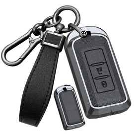 HIBEYO 2 Button Key Fob Cover for Mitsubishi Outlander Sport Eclipse Cross ASX Mirage RVR Lancer Fortis Ex Car Accessories with Keychains Metal &Leather Key Case-2 Button Black