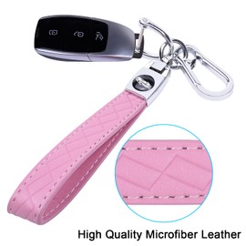 wisdompro Car Key Fob, Leather Keyring with 1 D-Ring, 1 Screwdriver, 3 Key Ring, Keychain for Men/Women are Gifts for Family, Friends, pink