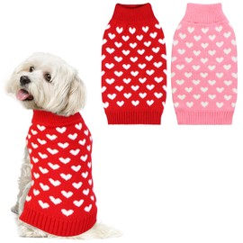 GOYOSWA 2 Pack Valentine’s Day Dog Sweater, Dog Valentines Outfit Clothes Knitted Dog Heart Sweaters for Small Medium Large Dogs Pets (Red Heart & Pink Heart, Large)