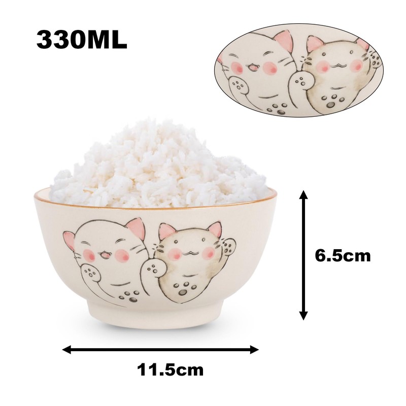 CoolChange Cute Japanese Rice Bowl Set | Hand Painted |