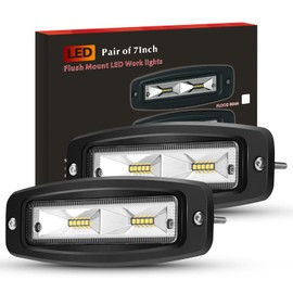 BUNKER INDUST 7" Inch Flood LED Light Pods,Pair Flush Mount LED Work Light 4800LM Light Bar Backup Driving Lights Waterproof for Truck Tractor Off Road 4x4 Jeep Pickup SUV ATV UTV Golf Cart