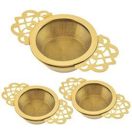 3 Pack Tea Strainer Bowl Fine Mesh Tea Strainers with Drip Bowls for Loose Tea Stainless Steel Gold Tea Strainers for Loose Tea Juice Coffee Filter (Gold)