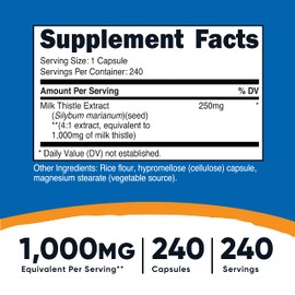 Nutricost Nutricost Milk Thistle 1,000mg Equivalent, 240 Capsules (2 Pack) - 250mg of 4:1 Extract - Vegan, Non-GMO and Gluten Free