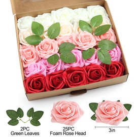 SITUMEIZI Artificial Flowers Fake Roses 25Pcs Foam Red Roses with Stems Ombre Colors for DIY Wedding Bouquets Bridal Shower Table Centerpieces Party Decor