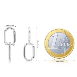 CARPDIM 925 Sterling Silver Double Oval Huggie Hoop Earrings for Women Small Silver Hypoallergenic Chunky Huggie Hoop Earrings Handmade Earrings Link Chain Square Hoop Earrings for Sensitive Ears