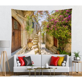 Loccor Italy Alley Tapestry Vintage Architectural Old Town Tapestry Wall Art Summer Sunshine Street Wall Tapestries for Bedroom Living Room Dorm Office Home Decor, 60" X 40"