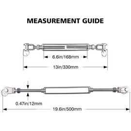 AOKOLL 1/2 x 6.5 Inch SS Jaw and Jaw Turnbuckles M12 Turnbuckle, 304 Stainless Steel, 2200 lbs Load (2PCS)