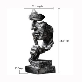Scekackdv Silence is a Golden Statue Modern Mens Creative Office Home Room Decorations Sculpture Friends Bookshelf Decorative 4.7 x 4.3 x 13.7in(Silver) Modern Home Décor