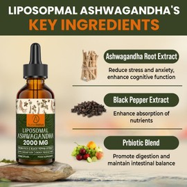 AureaSalus Liposomal Ashwagandha Drops 2000mg, Pure Natural Ashwagandha Extract, Enrich Probiotics & Black Pepper Extract, Stress Relieve Supplements, Increase Energy 60ML (60 ml (Pack of 2))