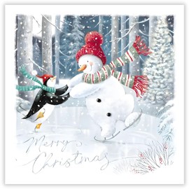 GBCC Charity Christmas Cards Pack of 10 - Charity Christmas Cards 2024 with Snowman and Penguin Ice Skating Scene - Eco-Friendly Xmas Cards Multipack with Envelopes
