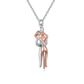HUKKUN Hug Necklace Sterling Silver Claddagh Couple Hug Necklace Matching Lover Necklace Claddagh Jewelry for Women