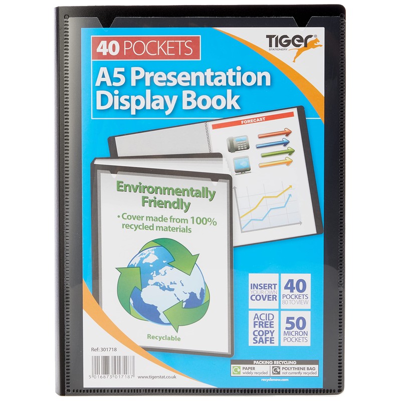Tiger 301718 40 A5 Pocket Presentation Display Book - Black,Medium