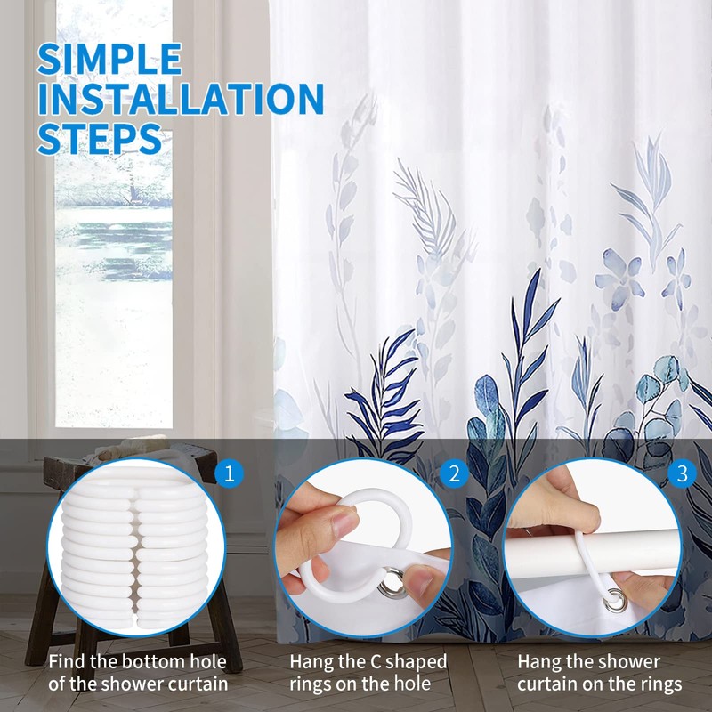 REZAYMRS Cornflower Shower Curtain with 12 Hooks, 72''x72'' Waterproof Polyester