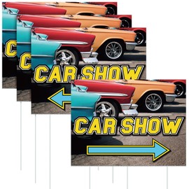 AceOrbit 3 Pcs Car Show Arrow Yard Sign 16 x 12 Inch Double Sided Print Road Sign with Stakes Car Show Decorations Accessories for Exhibition Activities