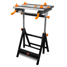 WEN WB2322T 24-Inch Height Adjustable Tilting Steel Portable Work Bench and Vise with 8 Sliding Clamps , Black