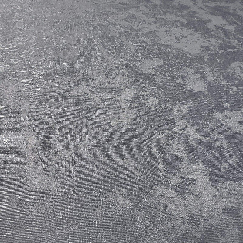 Textured Plain Dark Gray Silver Metallic Wallpaper Faux Fabric Rusted