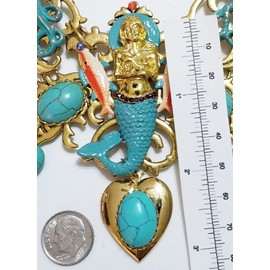 Mermaid Octopus Turquoise Gemstone Nautical Bib Necklace Earrings Bracelet One of a Kind
