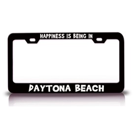 Custom Brother - Happiness is Being in Daytona Beach City Cities Metal Car SUV Truck License Plate Frame Bl h7