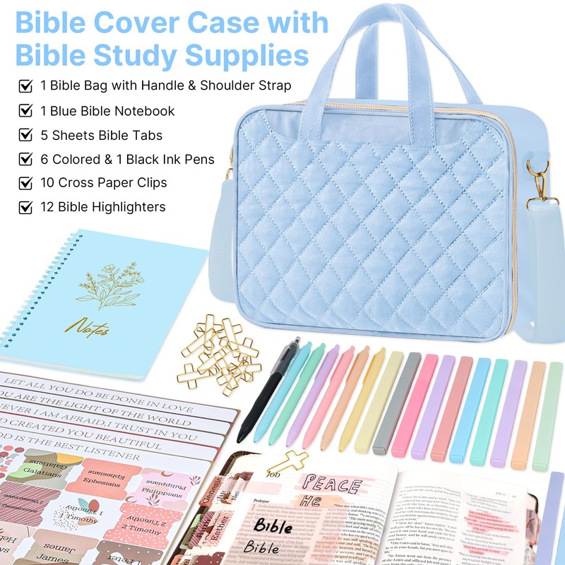 PUGPIU Bible Cover Case for Women, Large Quilted Bible Bag