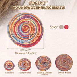 sourcing map 8 Pcs Round Woven Placemats, 7 Inch Braided Washable Placemat Heat Resistant Decorative Place Mat for Kitchen Dining Table Countertop, Gradient Red/Gradient Gray