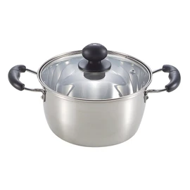 Pearl Metal Mirage H-3172 Double Handed Pot, 7.1 inches (18 cm), Glass Pot with Lid, Induction Compatible, Stainless Steel