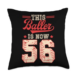 One-Hitter Rounders Pitched Ball Age Sayings This Baller is Now 56 Baseball Knuckleballer Home Run Throw Pillow, 18x18, Multicolor