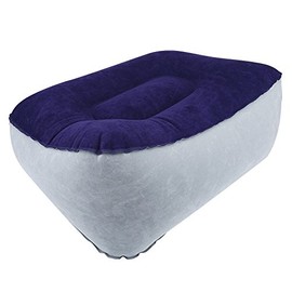 Foot Rest Pillow, Inflatable Flocking Travel Foot Rest Soft Pillow Travel Flights Relax Cushion with Air Pump(Gray + Blue)