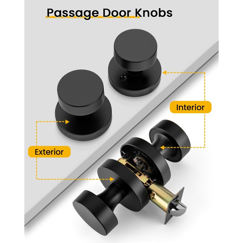 goldenwarm Black Closet Door Knobs, Heavy Duty Zinc-Alloy Passage Matte