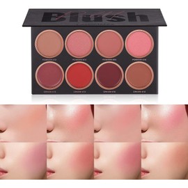 Paleta de Rubor de 8 Colores, Contorno y Resaltado en Polvo de Lujo Ligero Mate y Brillante, Maquillaje Cosmético de Belleza Facial Profesional