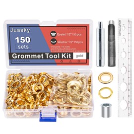 150 Sets Grommet Tool Kit 1/2 Inch, Gold Grommets; Metal Grommet Kit with Installation Tools for Leather, Fabric, Curtain, Canvas