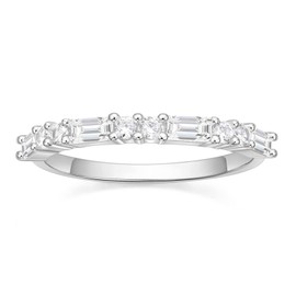 SHINYSO Wedding Band for Women Cubic Zirconia Ring Baguette Round Thin Stackable Rings Eternity Band for Her Size 9