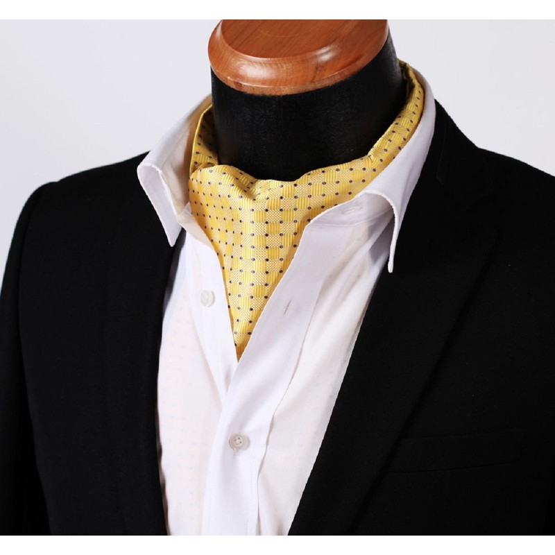 HISDERN Men's Check Polka Dot Floral Jacquard Woven Ascot Set,