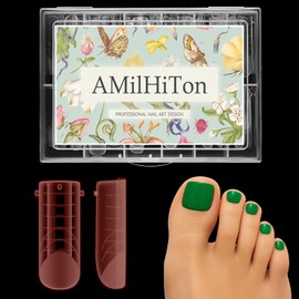 AMilHiTon Red Polygel Dual Nail Forms for Toes, Long Square Dual Forms, Pre-designed French Line, Reusable Press on Toenails for Women Art Supplies Home DIY Nail Salon 120PCS 12Sizes