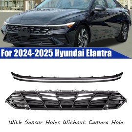 Parrilla superior del parachoques delantero con orificio de sensor de ajuste cromado para Hyundai Elantra 2024-25