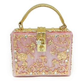 Acrylic & Flower Designer Shoulder Bags for Women Crossbody Bag Rhinestones Top-Handle Box Tote Handbags - Color: pink