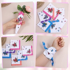 6 Pack Ladies Cotton Handkerchiefs Ladies' Vintage Floral Handkerchiefs Women's Handkerchief Flower Embroidered Ladies Hankies Sweat Handkerchief for Wedding Party