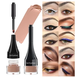 LSxia 2-in-1 Gel Eyeliner Set, Tattoo Eyeliner Waterproof Smudge Proof Gel Cream Eye liner Pot with Brush, High Pigment Eye Makeup for Women (Nude)