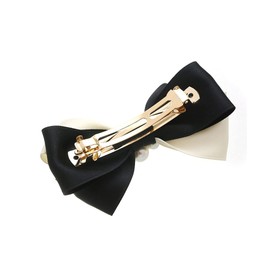 VINGTAINE H7446-BK- Pearl with Bijou Ribbon Barrette Two Tone Hair Clip, Adult,