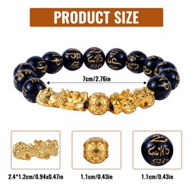 3pcs Wealth Bracelets, Imitation Obsidian Good Luck Bracelet with Chinese Mythical Beasts Charms for Protection Bring Luck & Wealth Gold and Black Beaded Jewelry Gift for Men Women