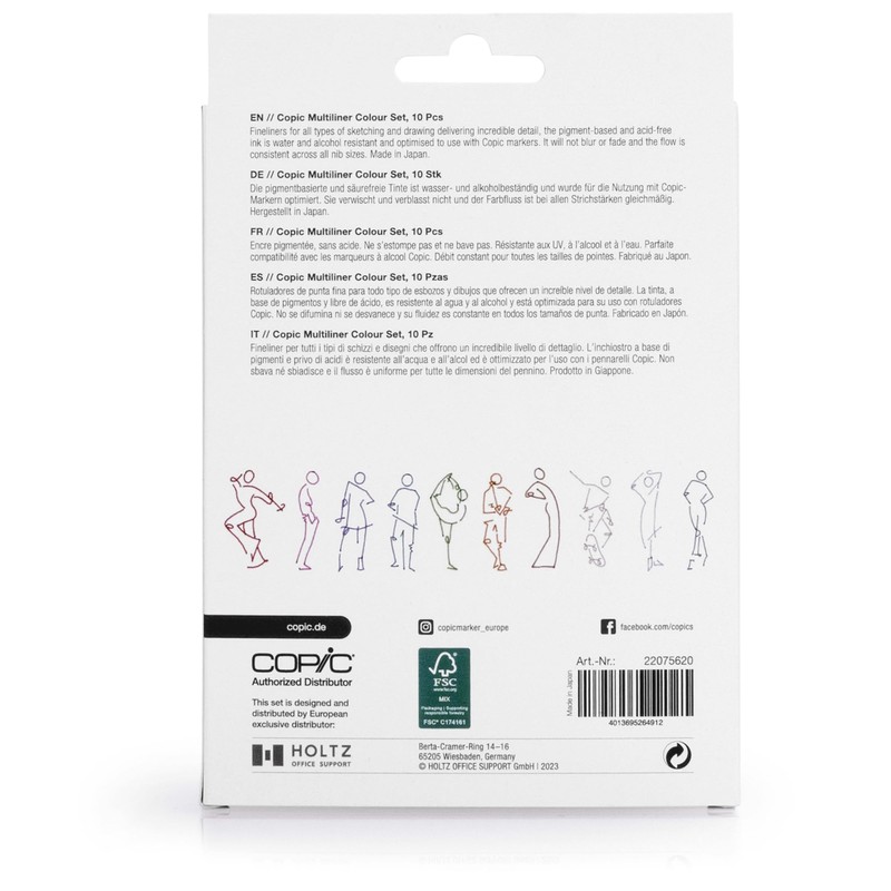 COPIC Multiliner Set "Colors", 10 Fineliner Pens in Various Colours,