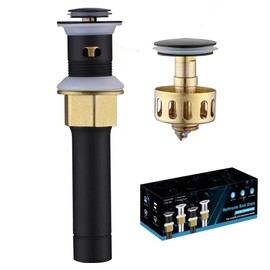 Bathroom Sink Drain with Overflow, Matte Black Sink Drain for Bathroom Sink, Universal Stainless Steel Pop Up Sink Drain, Black Pop Up Drain Stopper with Detachable Basket