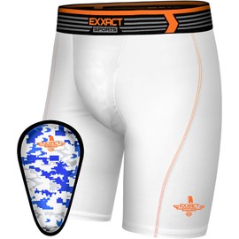 Exxact Sports Mens Compression Shorts with Soft Athletic Cup for Baseball Football Hockey, Mens Cup Underwear with Cup - (AS, White)