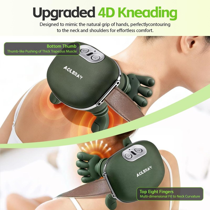 Neck and Shoulder Massager with Heat, Wireless 4D Shiatsu Neck