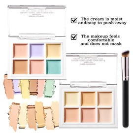 2PCS 6 Colors Correcting Concealer Palette,Colors Corrector Palette,Moisturizing Full Coverage Liquid Foundation Cream Contour Makeup Palettes with Brush